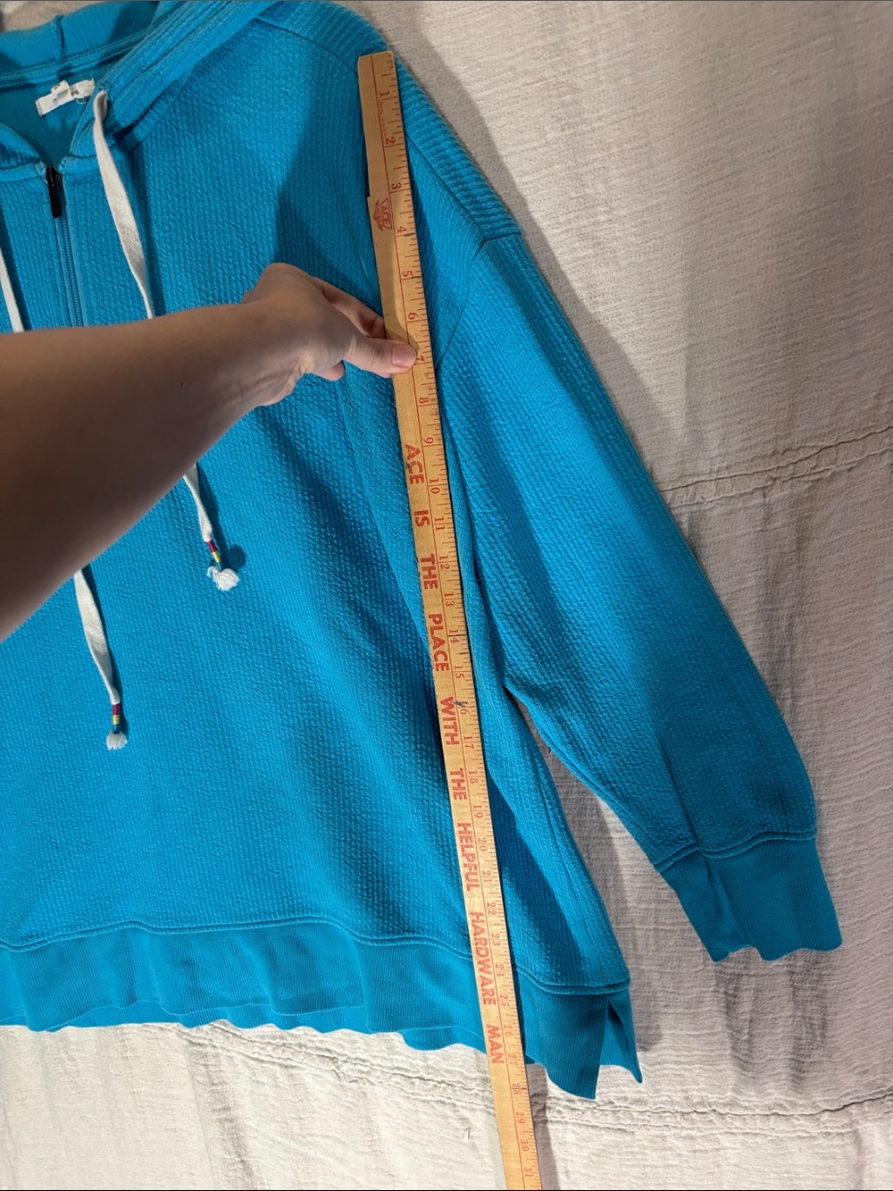 Maurices Turquoise Blue Waffle-Knit Hoodie Cotton Blend - Picture 7 of 10